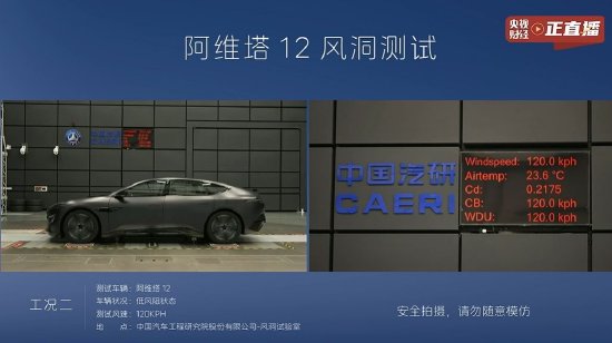 金多多配资 阿维塔公布风洞测试直播结果：低风阻状态下风阻系数为0.217左右，与官方宣传的0.21相差不大
